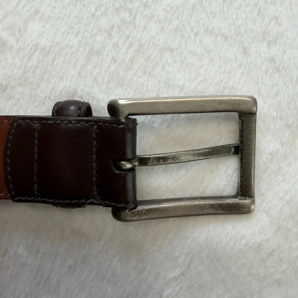 Coach Men's Brown Genuine Leather Belt Silver‎ Buckle Size 38